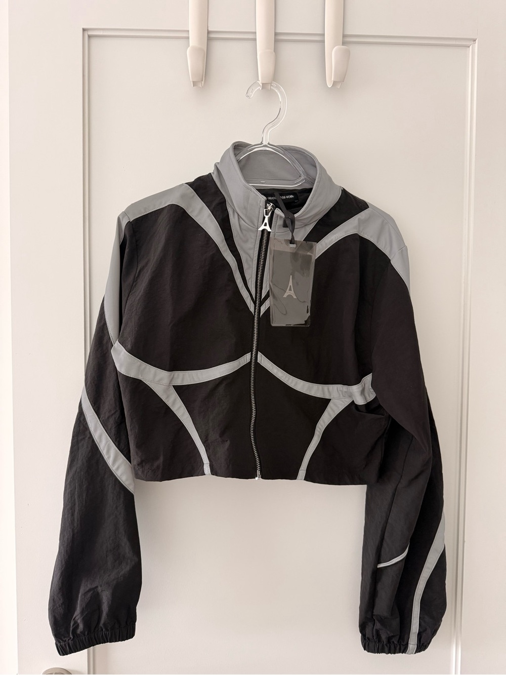 Maniere De Voir Black & Gray Cropped Bomber Jacket